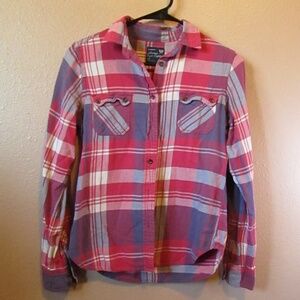 American Eagle Outfitters Red and Blue Plaid Button Down Shirt
